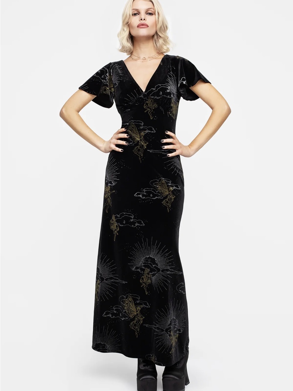 Adelina Foil Print Velour Midaxi Dress - Picture 5 of 5